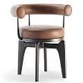 Contemporary Brown Leather Accent Chair With Curved Armrests And Sturdy Black Metal Legs