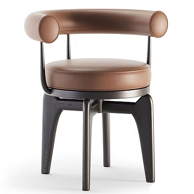 Contemporary Brown Leather Accent Chair With Curved Armrests And Sturdy Black Metal Legs 3d model