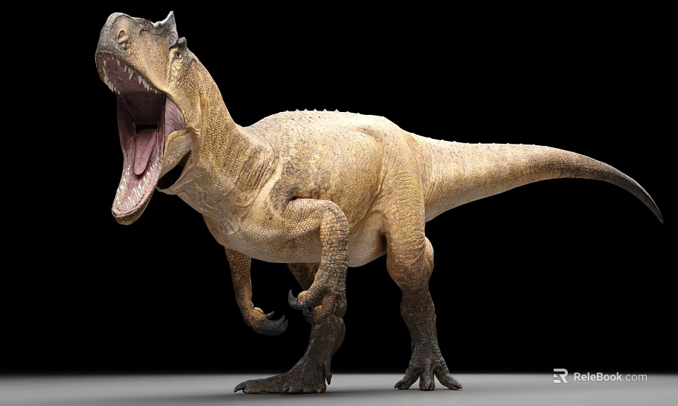 Fierce Brown Dinosaur Standing With Open Mouth On Black Background 3d model 