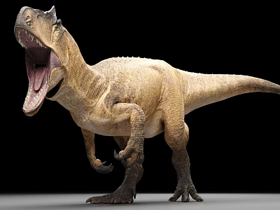 Fierce Brown Dinosaur Standing With Open Mouth On Black Background 3d model
