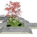 Tree Pit Design Featuring Red Leaf Tree Irregular Stone Slabs And Green Grass 3d model