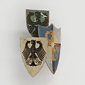 Decorative Shield Shaped Wall Decor With Eagle Motifs In Gold Black Blue