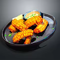Stylish Black Ceramic Plate With Small Dip Bowl And Fresh Lemon Garnish Decoration