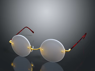 Modern Design Eyeglasses With Round Clear Lenses Red And Gold Temples And Surface Reflection 3d model