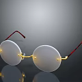 Modern Design Eyeglasses With Round Clear Lenses Red And Gold Temples And Surface Reflection