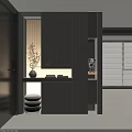 Modern Shoe Cabinet With Wooden Panel Storage Design And Decorative Vase