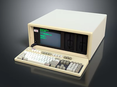 Classic Vintage Computer with Main Unit Screen Green Text and Keyboard 3d model