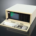 Classic Vintage Computer with Main Unit Screen Green Text and Keyboard