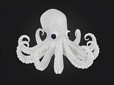 White Octopus Sculpture With Curled Tentacles And Black Eyes Decorative Figurine 3d model