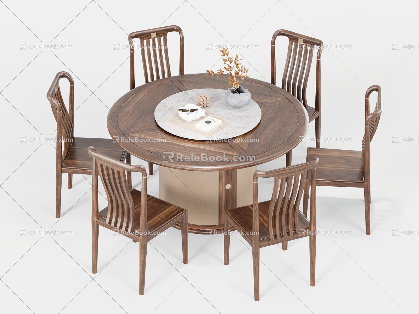 New Chinese Dining Table and Chair Combination Solid Wood Round Table Solid Wood Dining Chair 3d model