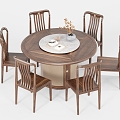 New Chinese Dining Table and Chair Combination Solid Wood Round Table Solid Wood Dining Chair 3d model