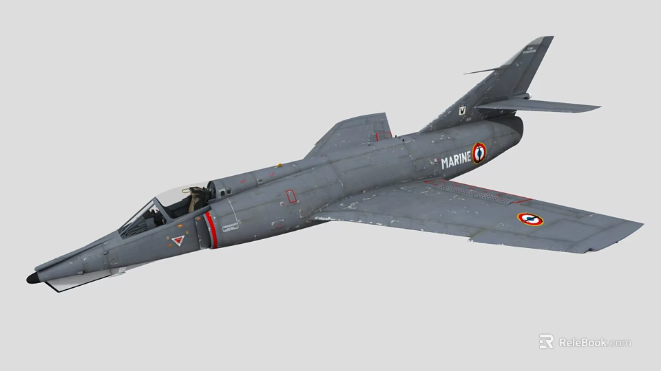Gray Fighter Jet With Open Cockpit MARINE Insignia And French Navy Emblem 3d model 