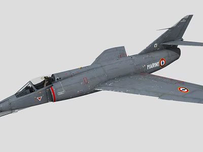 Gray Fighter Jet With Open Cockpit MARINE Insignia And French Navy Emblem 3d model