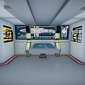 Futuristic Command Center Interior With Red Seats Control Panels And Circular Ceiling Light 3d model