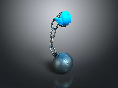 Weapon with blue head attached via chain to metal ball 3d model