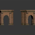 Two Classical Brick Archway Architectural Structures With Stone Design Elements