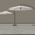 Two Modern Beige Sunshades With Black Arched Frames On Smooth Indoor Floor 3d model