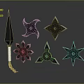 Tactical Black Modern Metallic Weapons Set With Spear And Shurikens