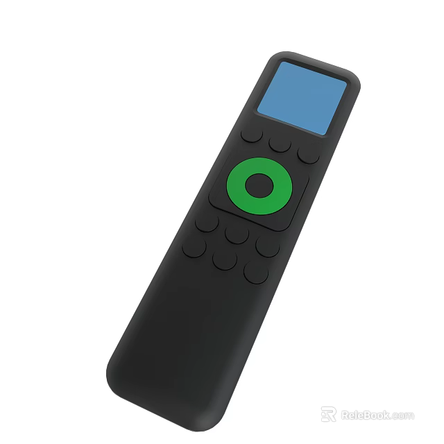 Black Remote Control With Blue Screen Green Circular Button And Black Buttons 3d model 