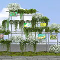 Stunning Floral Display Installation With Metal Frame White Blooms Green Vines And Colorful Decorative Panels