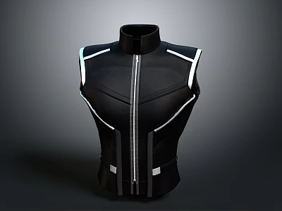 Futuristic Black Sleeveless Vest With Central Zipper And White Accent Lines 3d model