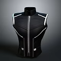 Futuristic Black Sleeveless Vest With Central Zipper And White Accent Lines