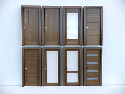 Various Styles Of Modern Hinged Doors With Wooden Panels And Glass Inserts 3d model