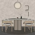 Cream Style Dining Table Chair Dining Table Chair Chandelier Carpet Round Dining Table 3d model