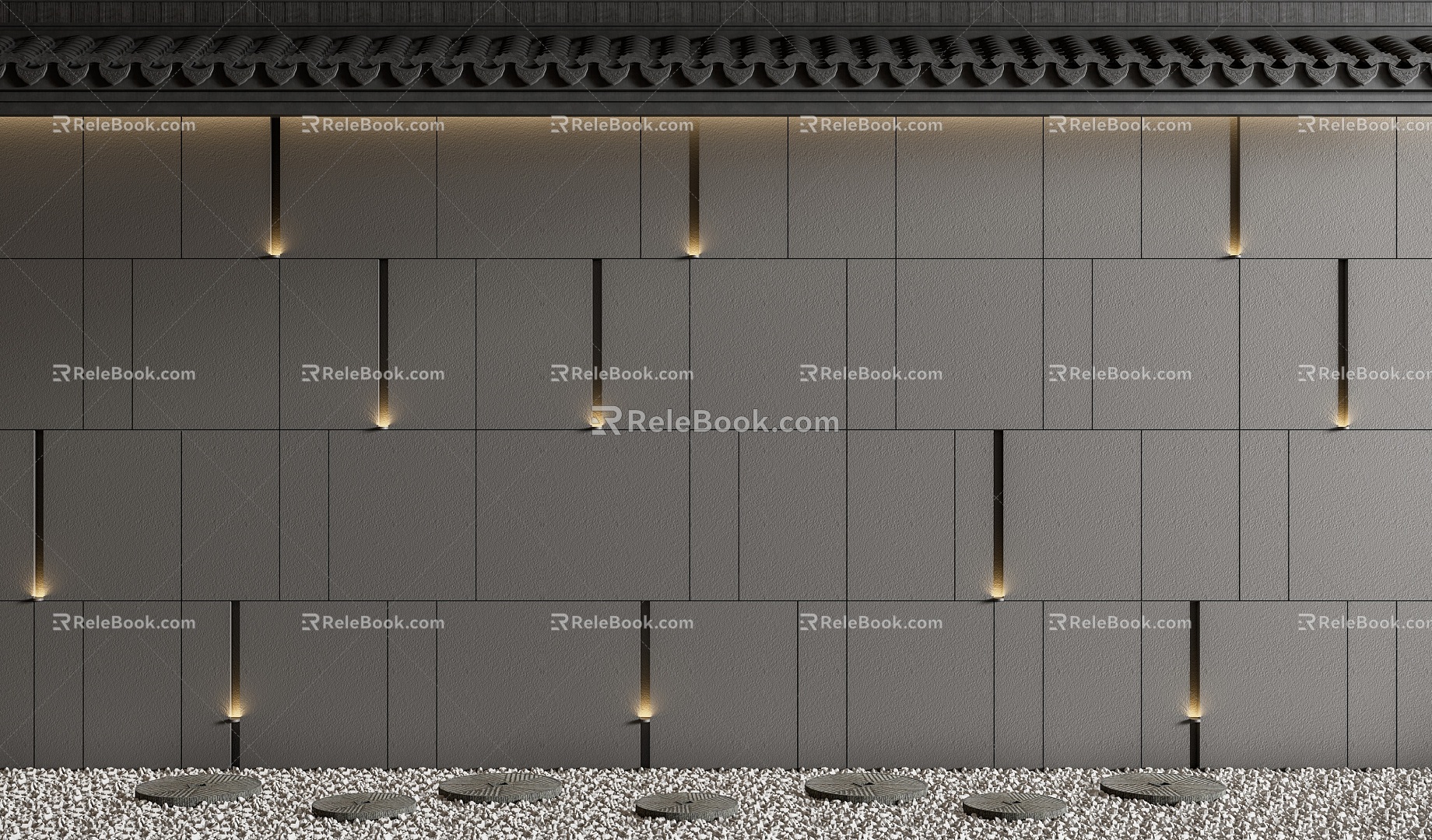 Stone background wall eaves Ting step 3d model