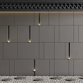 Traditional Background Wall Design With Gray Panels Vertical Lights Black Tile And Pebble Base