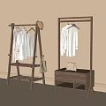 Wooden Clothes Racks Hanging Clothes And Hat With Shelf And Storage Cabinet