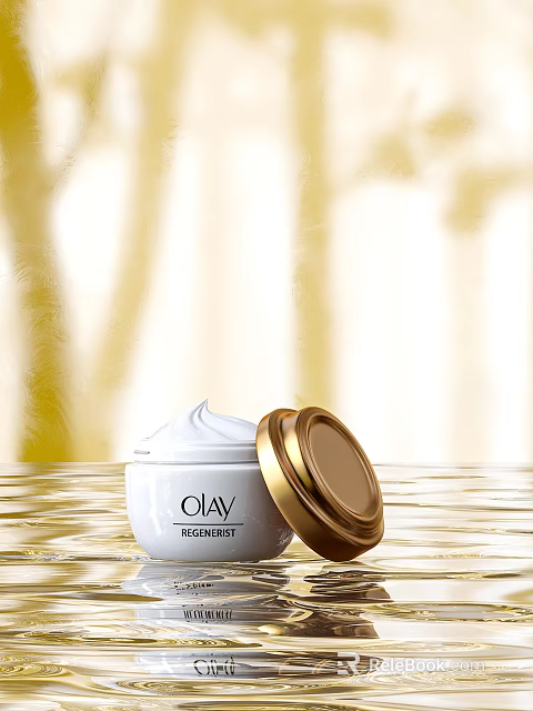Olay Regenerist Luxurious Face Cream With Golden Lid And White Texture 3d model 