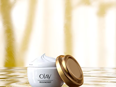Olay Regenerist Luxurious Face Cream With Golden Lid And White Texture 3d model