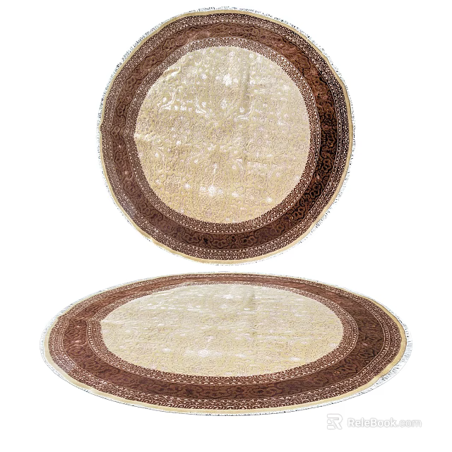 Round Rugs With Beige Center And Brown Border For Home Decorative Use 3d model 