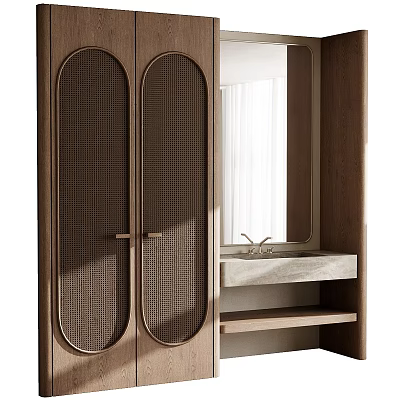 Modern Bathroom Interior Design With Wooden Doors Mirror And Sink 3d model