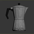 Shiny Silver Moka Pot With Black Handle On Reflective Surface