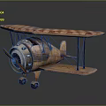 Vintage Biplane With Wooden Propeller And Cosmic Exploration Inspired Design