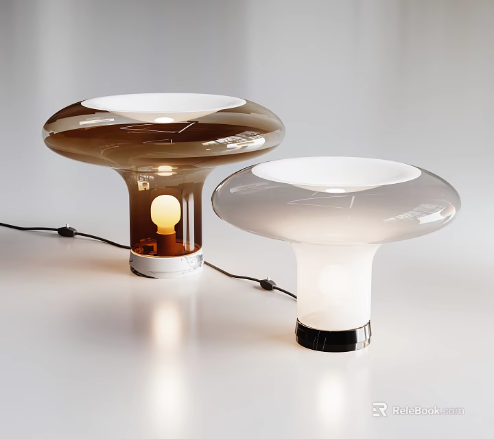 Modern Mushroom Shaped Brown And White Table Lamps With Illuminated Design 3d model 