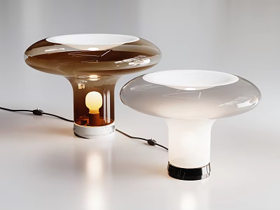 Modern Mushroom Shaped Brown And White Table Lamps With Illuminated Design 3d model