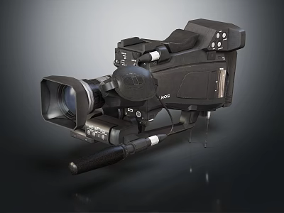 Professional Black Video Camera With Large Lens Control Panel And Handle 3d model