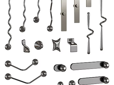 Different Styles Of Modern Metal Cabinet Handles With Various Shapes And Designs 3d model