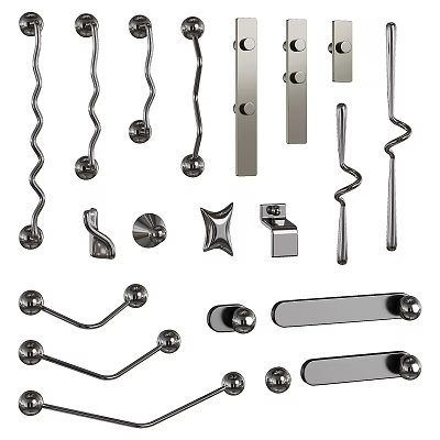 Different Styles Of Modern Metal Cabinet Handles With Various Shapes And Designs 3d model