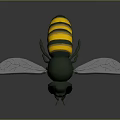 Realistic 3D Bee Model With Green Body Yellow Stripes And Transparent Wings