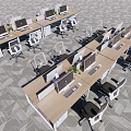 Multiple Office Desks Setup With Computers Office Chairs And Green Plants 3d model