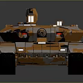 Modern Military Tank With Orange Camouflage Tracked Wheels And Front Cannon