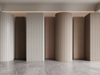 Modern Wall Panels In Interior Space With Vertical Grooves And Varied Tones 3d model