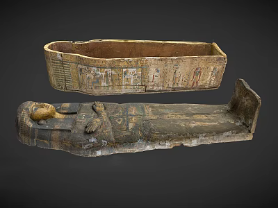 Ancient Egyptian Anthropoid Coffin And Outer Case With Painted Hieroglyphs And Decorative Art 3d model