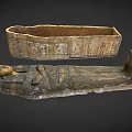 Ancient Egyptian Anthropoid Coffin And Outer Case With Painted Hieroglyphs And Decorative Art
