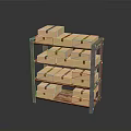 Sturdy Metal Storage Shelf With Stacked Cardboard Boxes On Each Tier