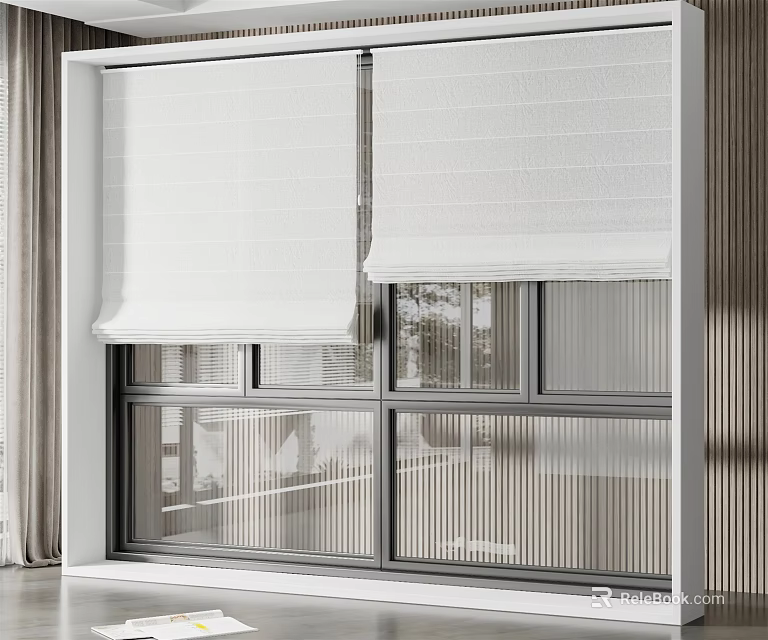 Modern White Roller Curtain For Window In Light Filtering Interior Design 3d model